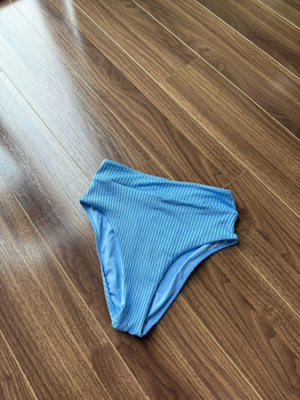 Monday Swimwear Light Blue Ribbed High-Waist Bikini Bottom